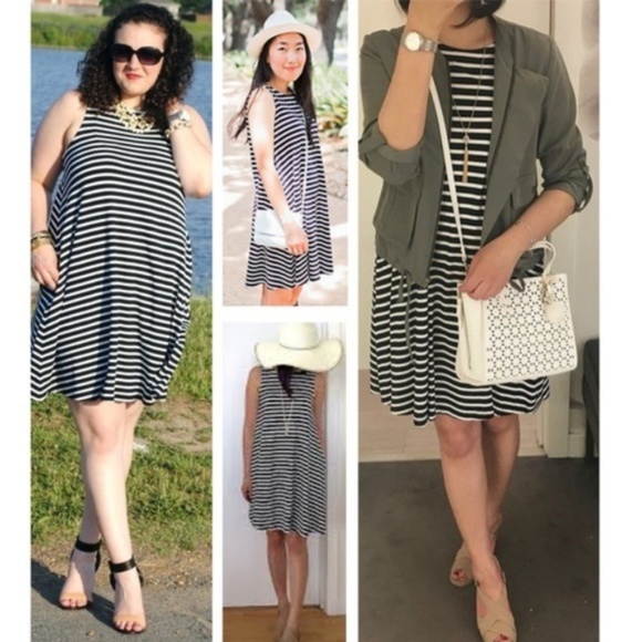 LOFT Dresses & Skirts - Loft | Black and White striped flowy dress Petite